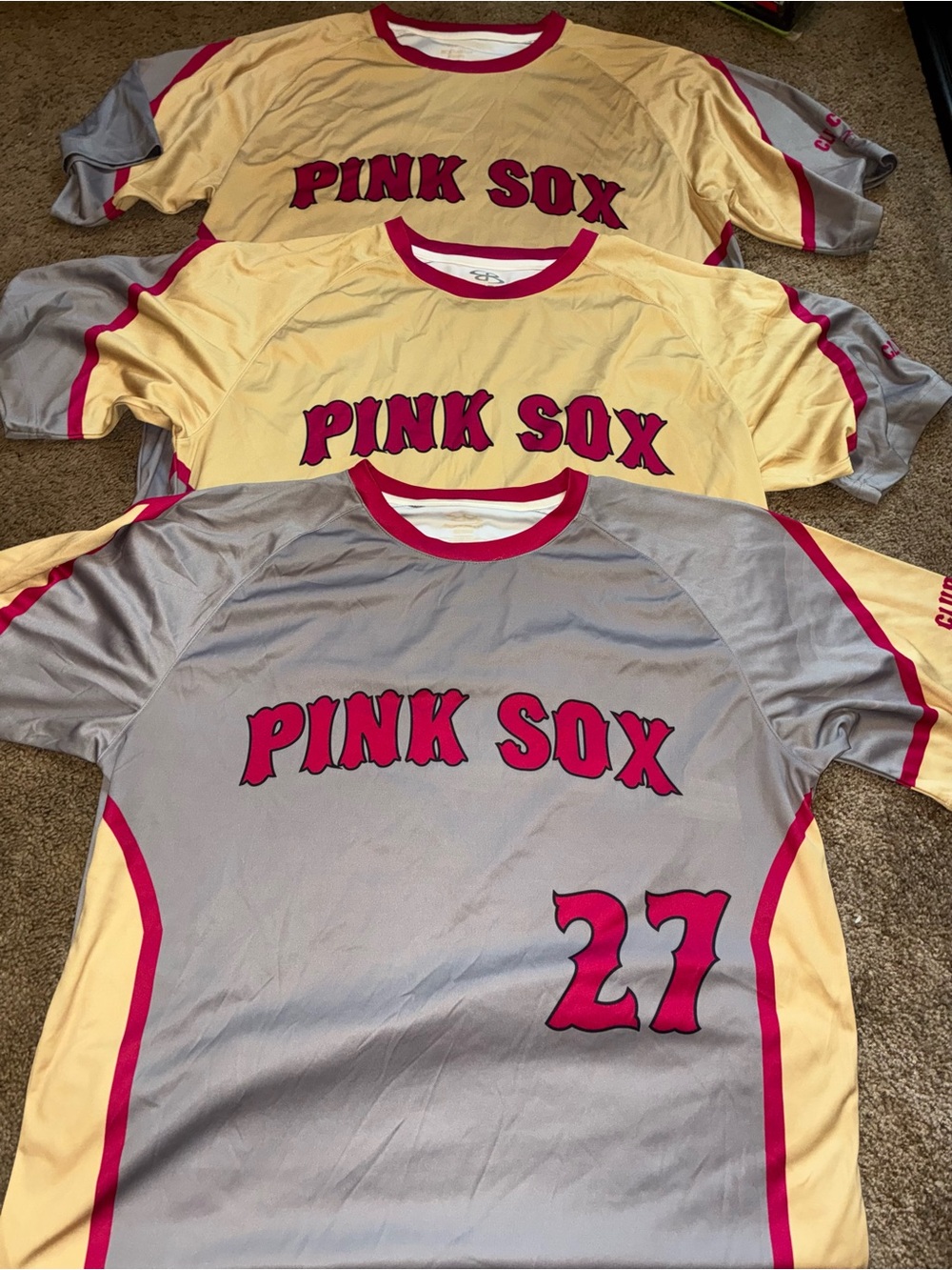 Pink Sox Short Sleeve Team jerseys - Grey, Pink & Yellow
